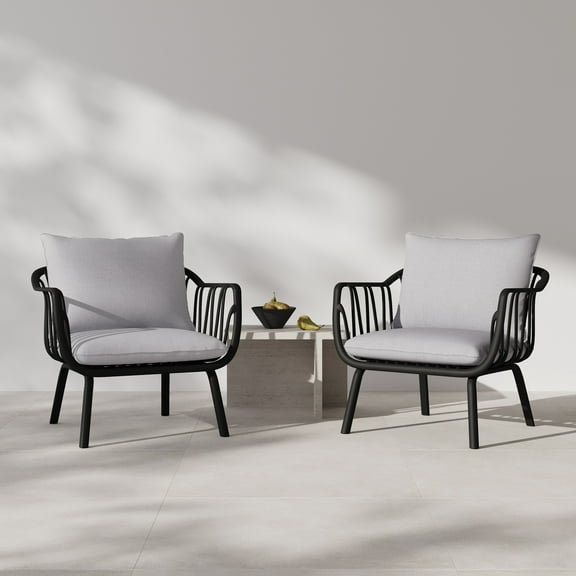 Modern Club Chairs, PP, Grey (Set of 2)