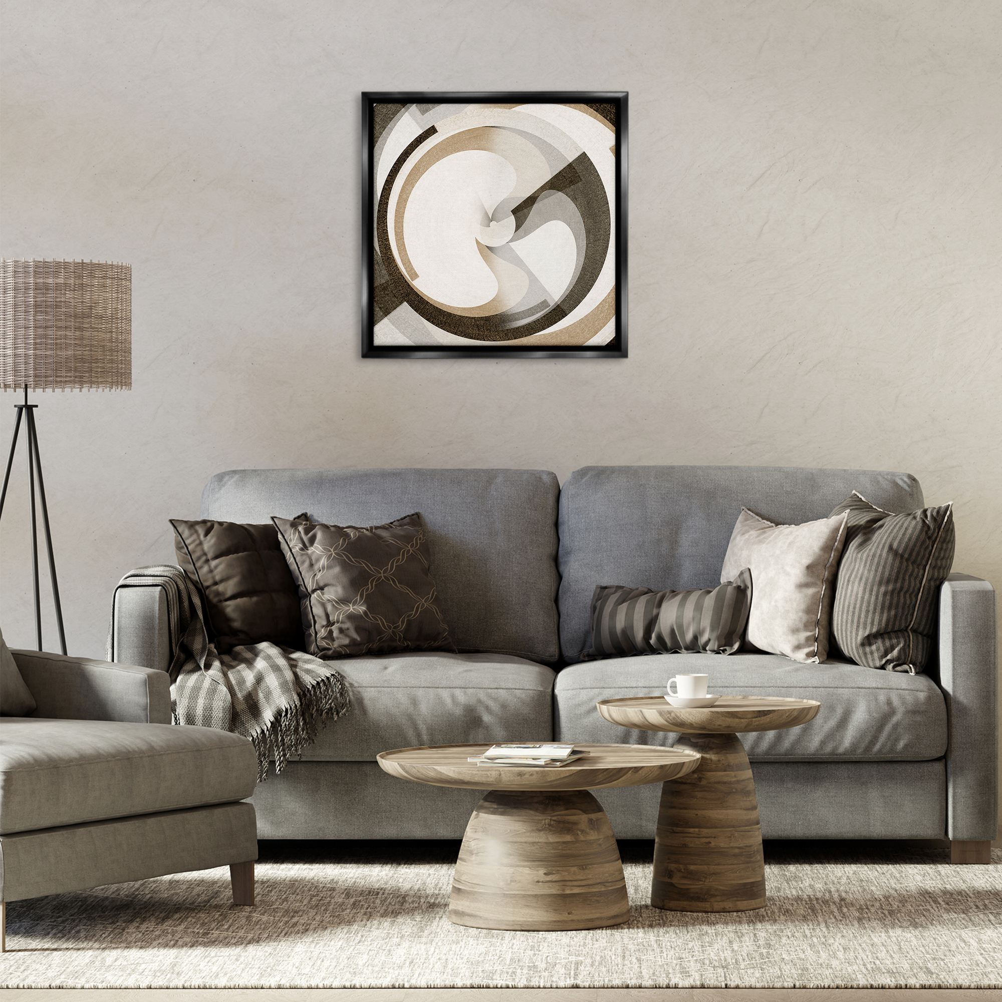 Stupell Industries Neutral Tones Vortex Abstract Painting Black Floater Framed Canvas Art Print Wall Art, 25 x 25
