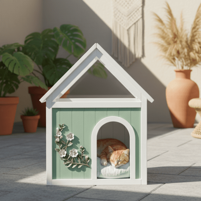 Indoor Cat House with Clear Acrylic Roof, Wooden Pet House for Small Cats & Dogs