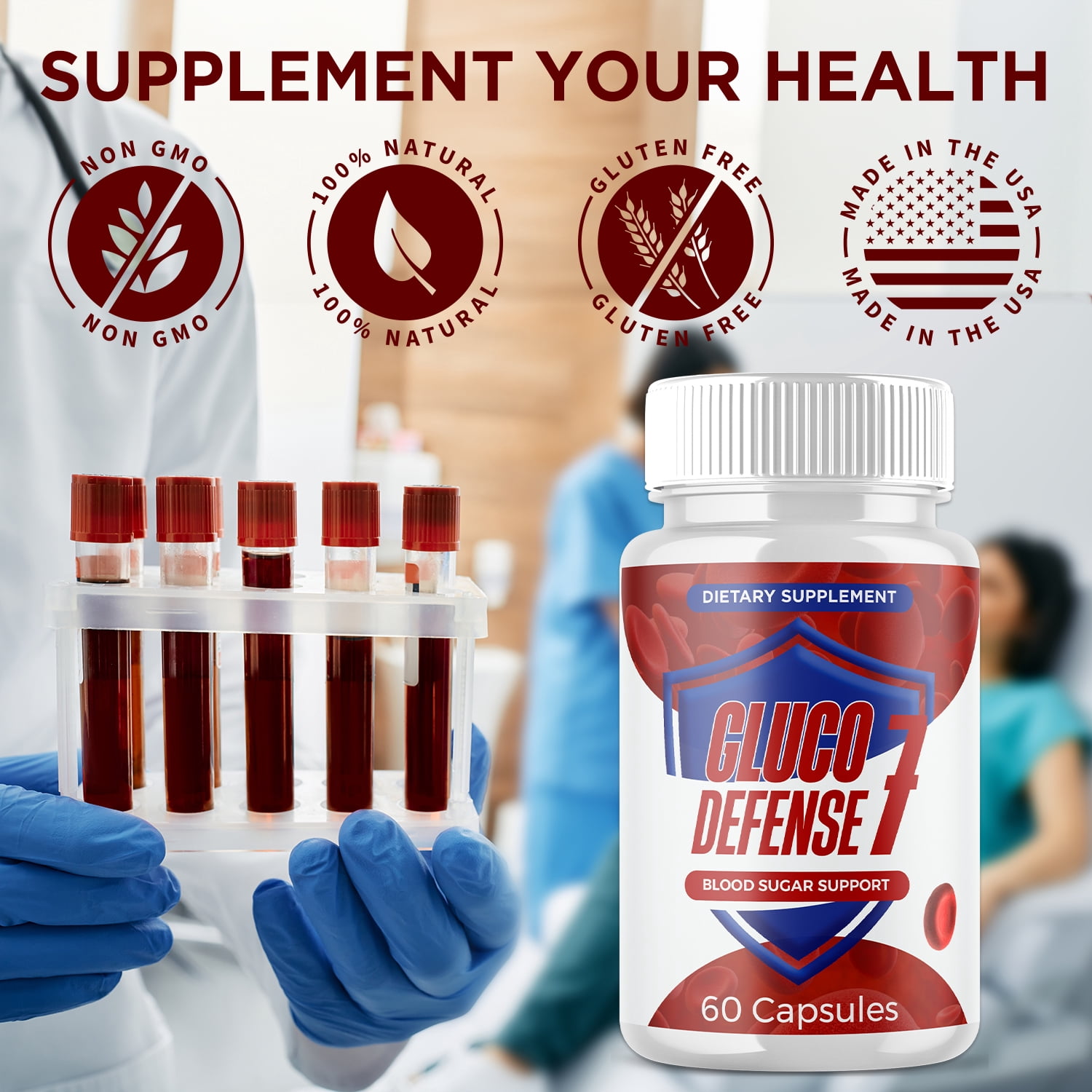 Gluco Defense 7 Blood Balance Support Pills Advanced Formula Vitamin Supplement 120 Capsules