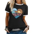 thumbnail image 4 of Tees Tops For Women T-Shirts Color Block Graphic Short Sleeve Beach Summer Layer Clothes Black M, 4 of 5