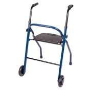 Carex 2-Wheeled Aluminium Folding Rolling Walker with Seat for Seniors, 10.36 lbs, Blue