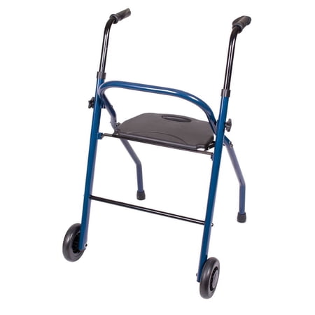 Carex 2-Wheeled Aluminium Folding Rolling Walker with Seat for Seniors, 10.36 lbs, Blue