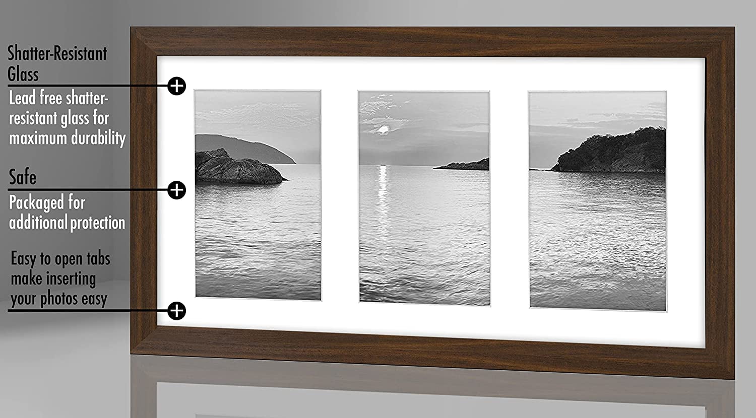 Americanflat Collage Picture Frame in Walnut - Display Three 4x6 Inch Photos on Your Wall, Perfect As a Family Collage Picture Frame