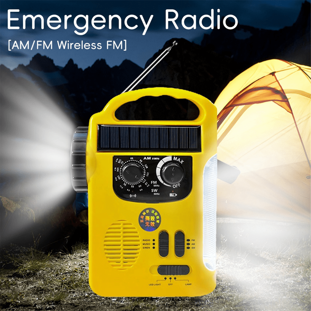 Pocket Hand Crank Emergency Radio 1200Mah AM/FM Solar Radio with LED Flashlight SOS Alarm for Outdoor Adventure Camping