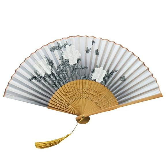 Folding Fans Handheld For Women Chinese Style Hollowed Frame Floral Pattern Tassel Decoration And Cooling Handheld Folding Fan For Wedding Party Home Decor Stage Performance