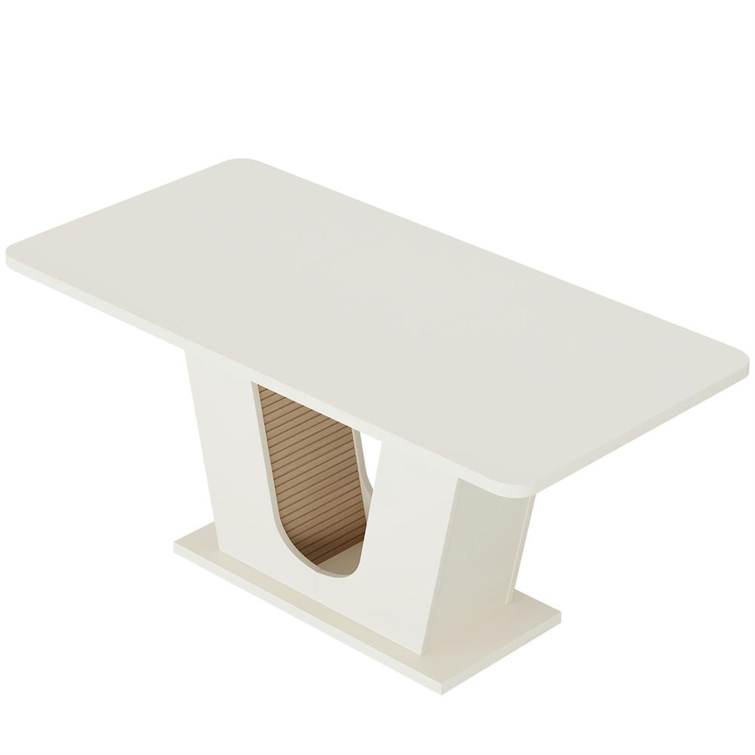 Demi Bonn 55" Modern Dining Table for 4 People, Wood Farmhouse Kitchen Dinner Table with U-shaped Base for Dining Room, Living Room Furniture, White