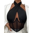 thumbnail image 2 of Txlixc Chaleco de camuflaje sólido para mujeres, malla transparente de cuello alto corsé de verano blusa ajustada para mujeres Txlixc  moda, 2 of 6