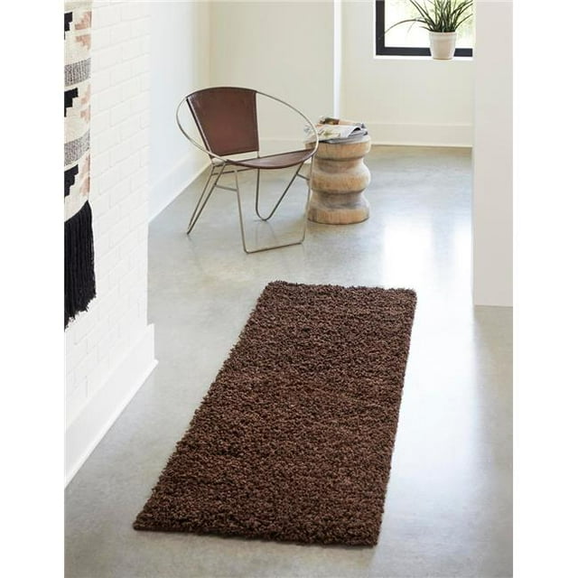 Unique Loom 3140779 2 ft. 6 in. x 19 ft. 8 in. Solid Shag Runner Rug, Chocolate Brown