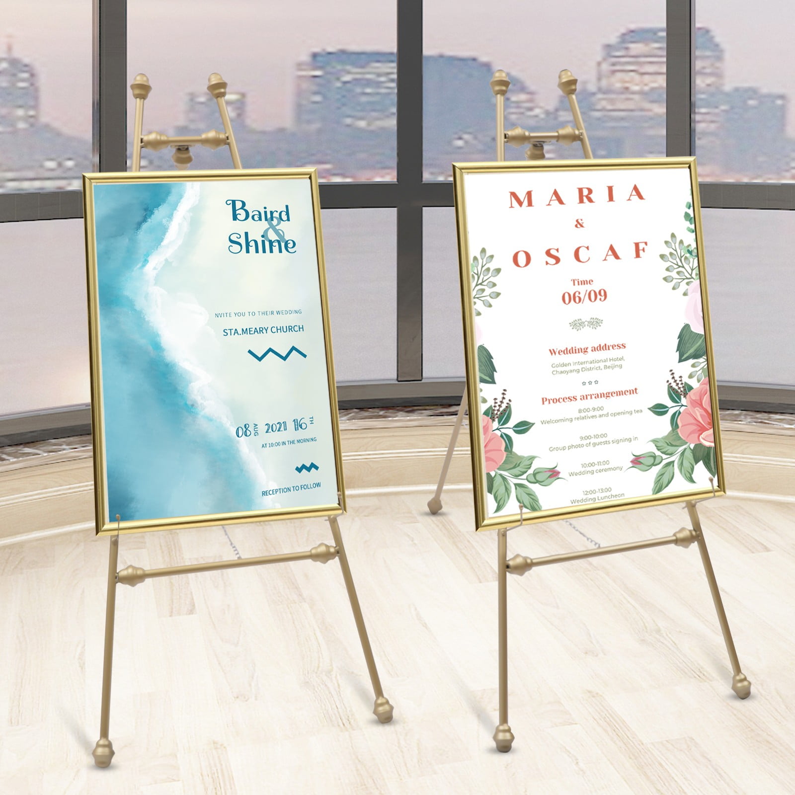 Loyalheartdy 46.5" Floor Metal Easels 2Pcs Portable Gold Easel Stand w
