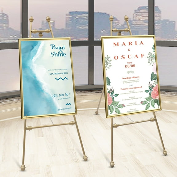 Loyalheartdy 46.5" Floor Metal Easels 2Pcs Portable Gold Easel Stand w/Adjustable Hooks for Wedding Displays, Welcome Signs