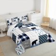 thumbnail image 4 of Manfei Kawaii Blue Buffalo Queen Comforter Set for Kids, Art Abstract Patchwork Bedding Sets, Rustic Farmhouse Bear Reversible Bedding Comforter Set, Luxury Bedroom Decor, 3 Pieces, 4 of 9