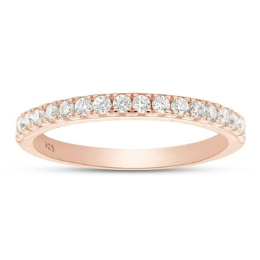 1/4 Carat (ctw) Round Lab Grown Diamond Half Eternity Wedding Stackable Band Ring for Women In 14k Rose Gold Over Sterling Silver (0.25ctw) Ring Size-10