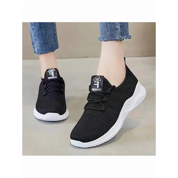 Women's Breathable Knit Sneakers - Lightweight Casual Lace-Up Outdoor Running Shoes for 2026