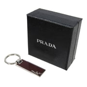 New Prada Rubino Red Enamel Silver Metal Keyring Keychain 2PS021