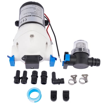 Mustrod 3 GPM 12V DC RV Water Pump 50 PSI Triplex Diaphragm Pump with Strainer & Pressure Switch R3526144D
