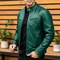 thumbnail image 2 of PBFRDSJ Men's Stand Collar Faux Leather Jacket Classic Biker Style Motorcycle Coat Casual Lightweight Zip Up Slim Punk Biker Outwear, 2 of 9