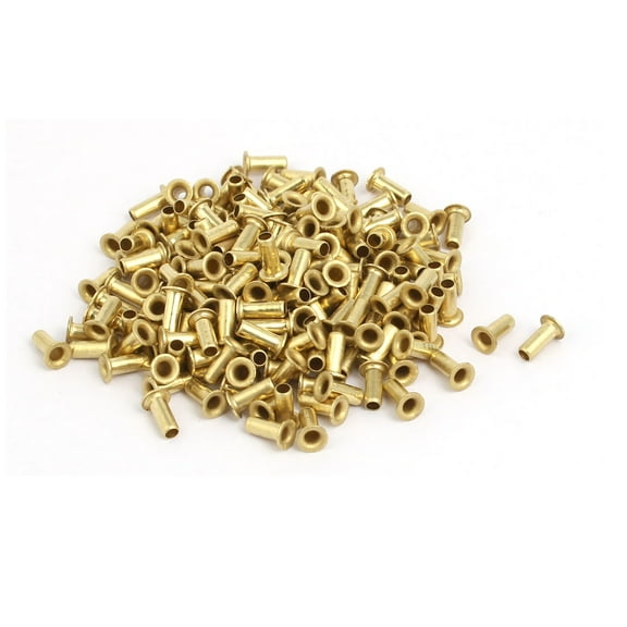 Unique Bargains 200pcs M2.5 x 6mm Brass Plated Metal Hollow Eyelets Rivets Gold Tone