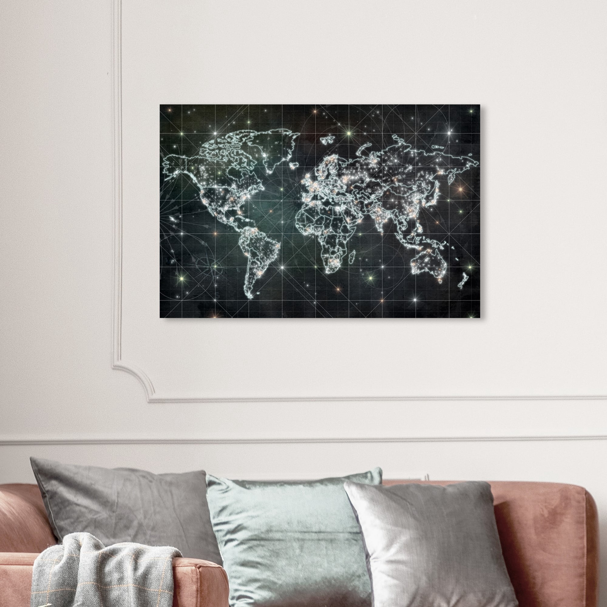 Wynwood Studio 'Mapamundi Galaxy' Maps and Flags Wall Art Canvas Print - Black, White, 24" x 16"