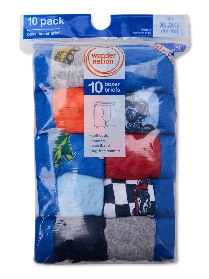 Wonder Nation Boys Underwear Soft Cotton Boxer Briefs, 10-Pack, Sizes S-XXL & Husky