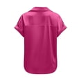 thumbnail image 6 of Women Silk Satin Button Down Shirts Short Sleeve V Neck Work Office Blouse Business Casual Tunic Tops, 6 of 6