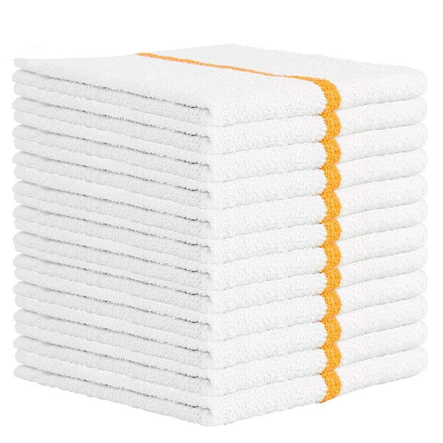 Nabob Wipers - Juego de 12 toallas de rizo para fregona de cocina, 100 % algodón, tamaño 14 x 17, perfectas para tu hogar, cocina, baño, bares, restaurantes y automóviles, súper absorbentes (rayas dor