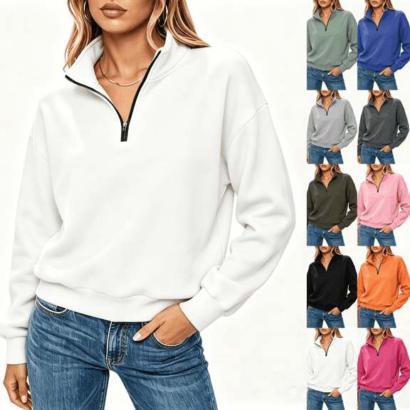 Asgosdo Women Oversized Sweatshirts Quarter Zip Long Sleeve Solid Color Casual Soft Pullover Fall Tops