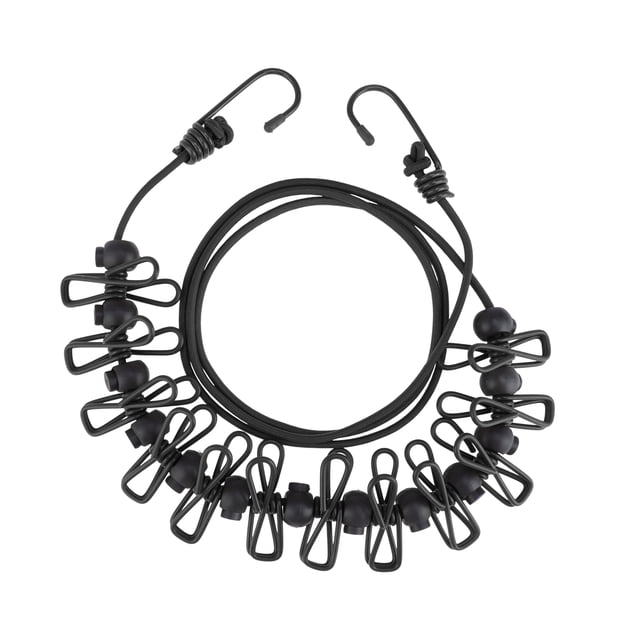 Unique Bargains 1 Pc Cuerda de Tender Duradera con Clips de Metal*12 y Bolas a Prueba de Viento*13 Línea de Secado con Pinzas Negra