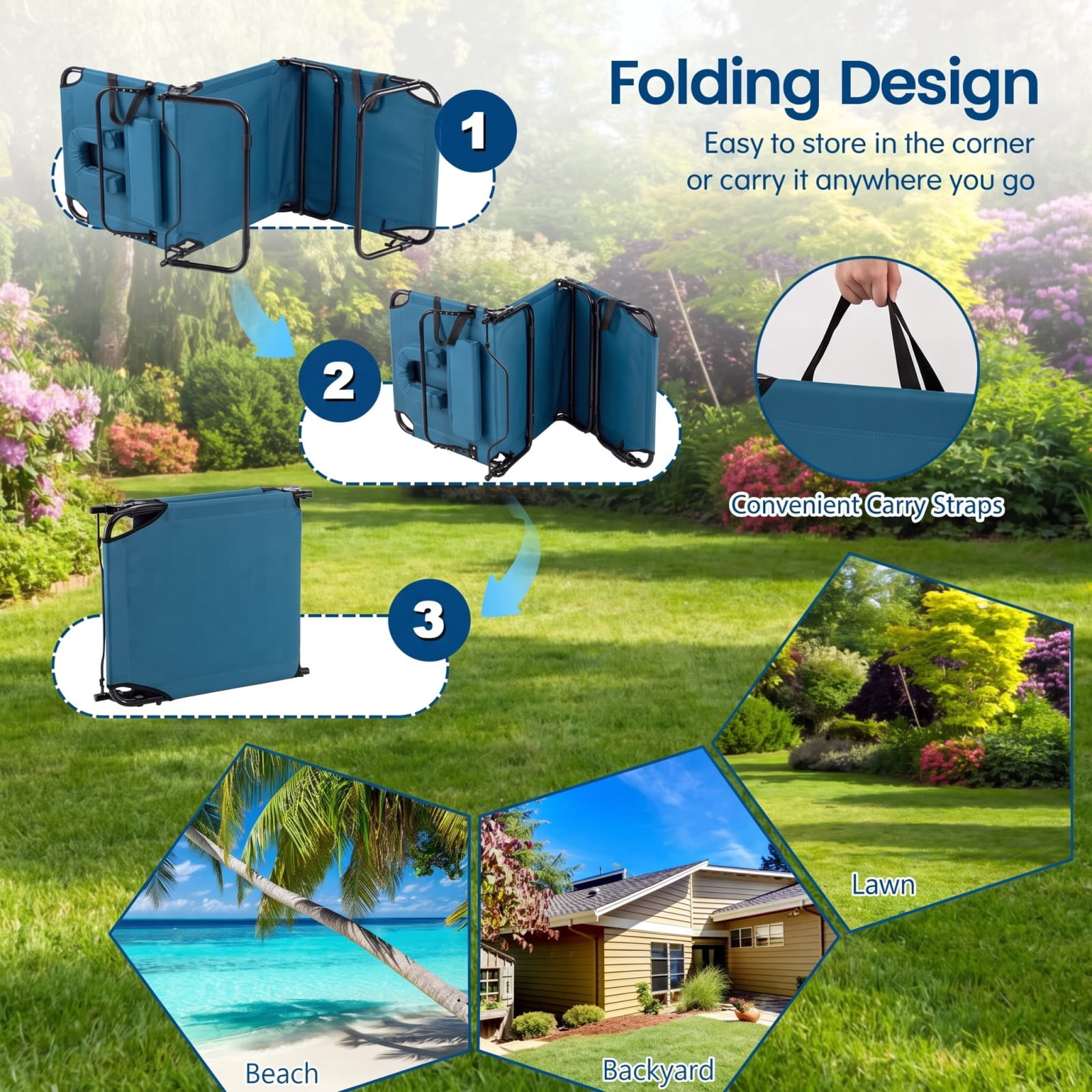 Furnibear Folding Patio Chair for Patio Garden Backyard Outdoor Metal 330 lbs Capacity Blue Weather-Resistant Outdoor Furniture