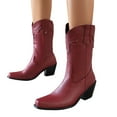 thumbnail image 5 of UngA Cowboy Boots Cowboy Boots for Women Ankle Cowgirl Booties Wide Mid Calf Pointed Toe Western Boots Short Classic Booties Red,6.5, 5 of 7