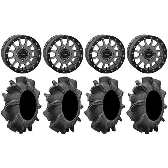 System 3 SB-5 Grey 14" Wheels 32" Assassinator Tires Can-Am Commander Maverick Renegade Outlander Defender