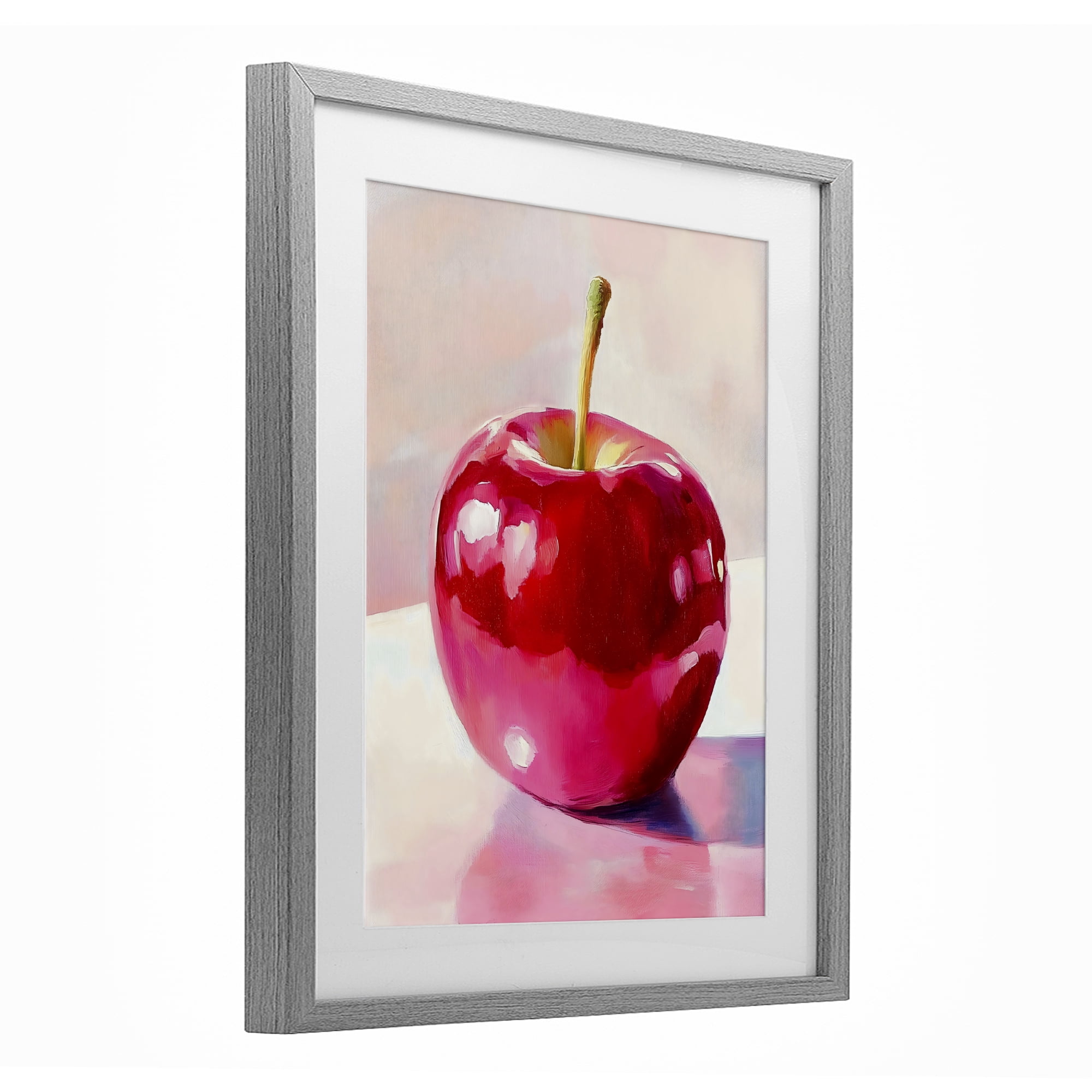 Stupell Industries Shiny Red Apple Reflection Gray Framed Print Under Glass, design by The Prints Vibe