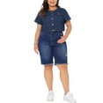 thumbnail image 2 of Agnes Orinda Women's Plus Size Cropped Denim Vest Crew Neck Button Down Short Sleeve Casual Jean Jacket with Pocket Decor 4X Dark Blue, 2 of 6
