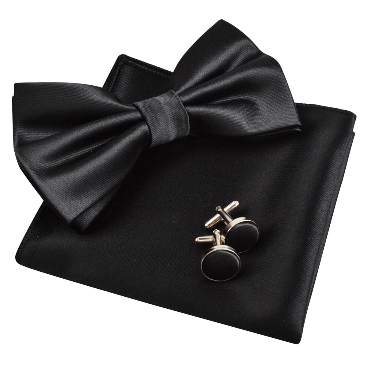 Alizeal Mens Tuxedo Bow Tie, Hanky and Cufflinks Set, Black