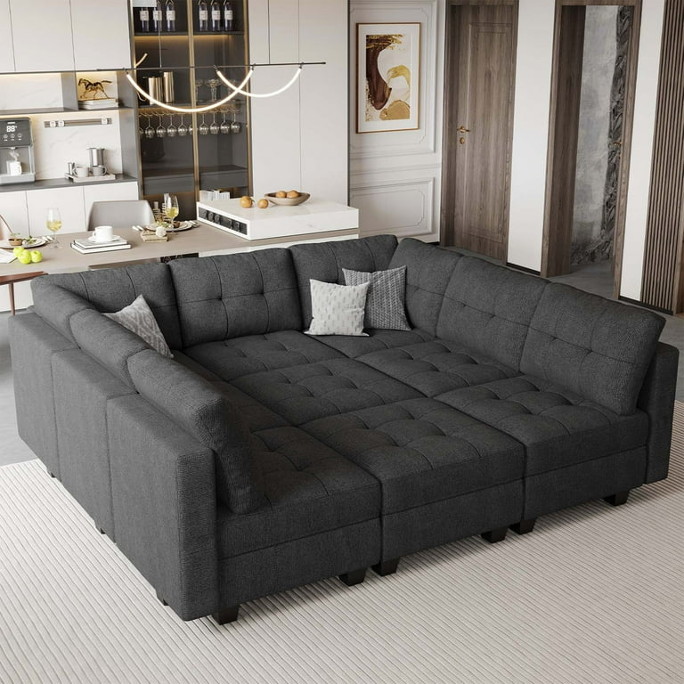Belffin Large Modular Sectional Sleeper Sofa Couch with Storage 9 seat Dark Grey