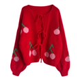 thumbnail image 4 of Kaondbfi Cardigan for Women, Cozy Knitwear for Fall and Winter Tied Cherry Round Neck Long Sleeve Cardigan Women's Winter Coat, 4 of 5
