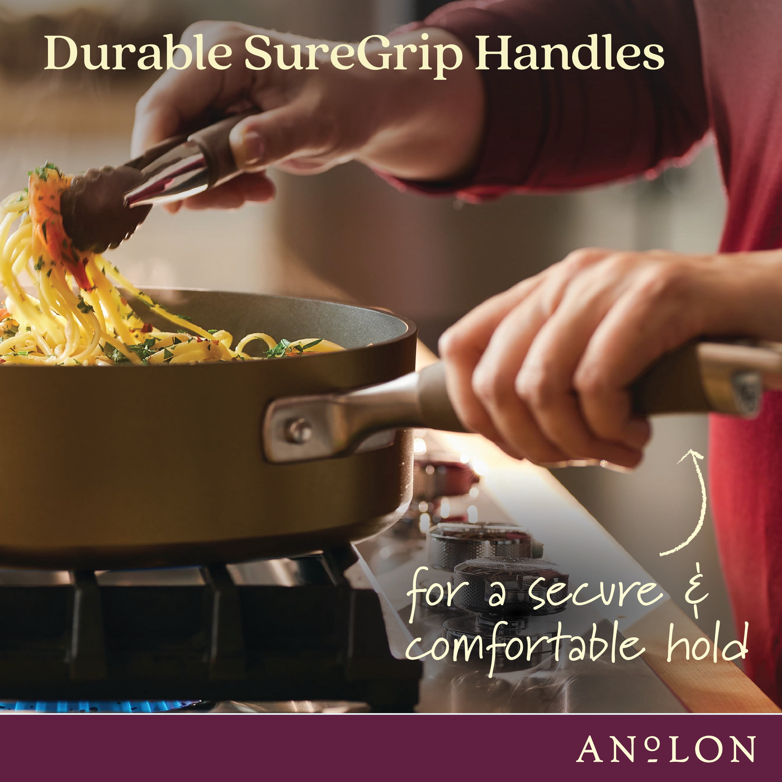 Anolon Advanced Home 12" Hard-Anodized Nonstick Deep Frying Pan with Lid, Bronze