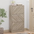 thumbnail image 4 of Shoe Storage Cabinet with 3 Flip Drawers, Slim Shoe Cabinet for Entryway, Hidden Shoe Organizer, Wooden Narrow Shoe Rack Cabinet with Removable Shelf, Diagonal Louver Door, Wood Color, 4 of 14