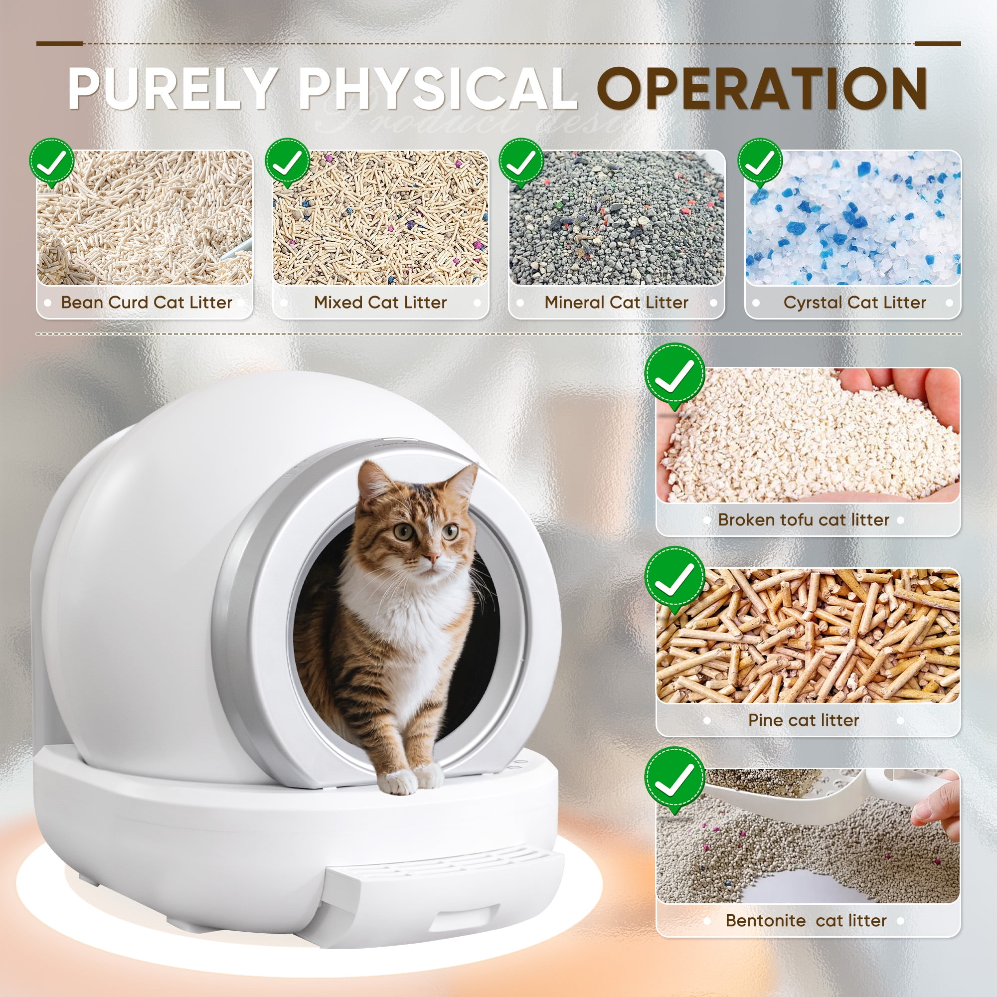 Homall Automatic Self-Cleaning Cat Litter Box with Plastic Pad, Smart Cat Litter Box with APP Control, White
