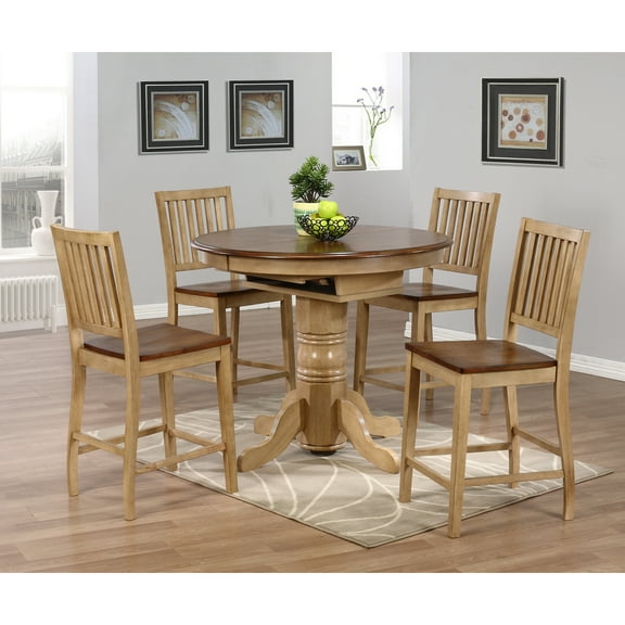 Sunset Trading Brook 5 Piece 42" Round or 60" Oval Extendable Dining Set | Butterfly Leaf Counter Height Table | Slat Back Stools | Seats 6