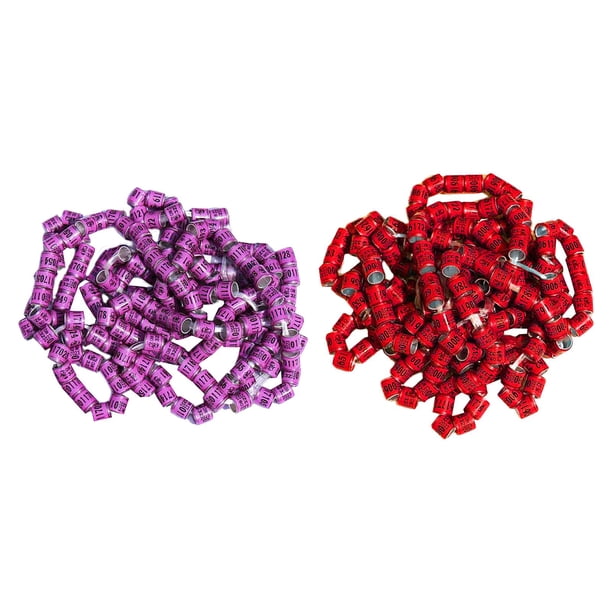 100 Anillos de aluminio para patas de palomas Sunnimix bandas numeradas 8mm rojo y violeta