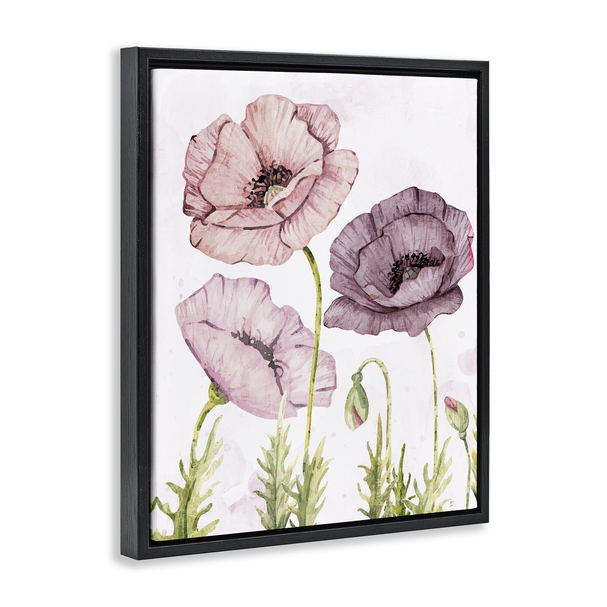 Stupell Industries Poppies Trio in Garden Plants & Flowers Painting Black Floater Framed Canvas Art Print Wall Art, 25 x 31