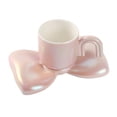 thumbnail image 1 of Tazas de café de cerámica, tazas creativas y lindas con platillos con forma de lazo, novedosas tazas de café con agarre cómodo para oficinas y familias, 6,5 onzas para té con leche y leche., 1 of 5