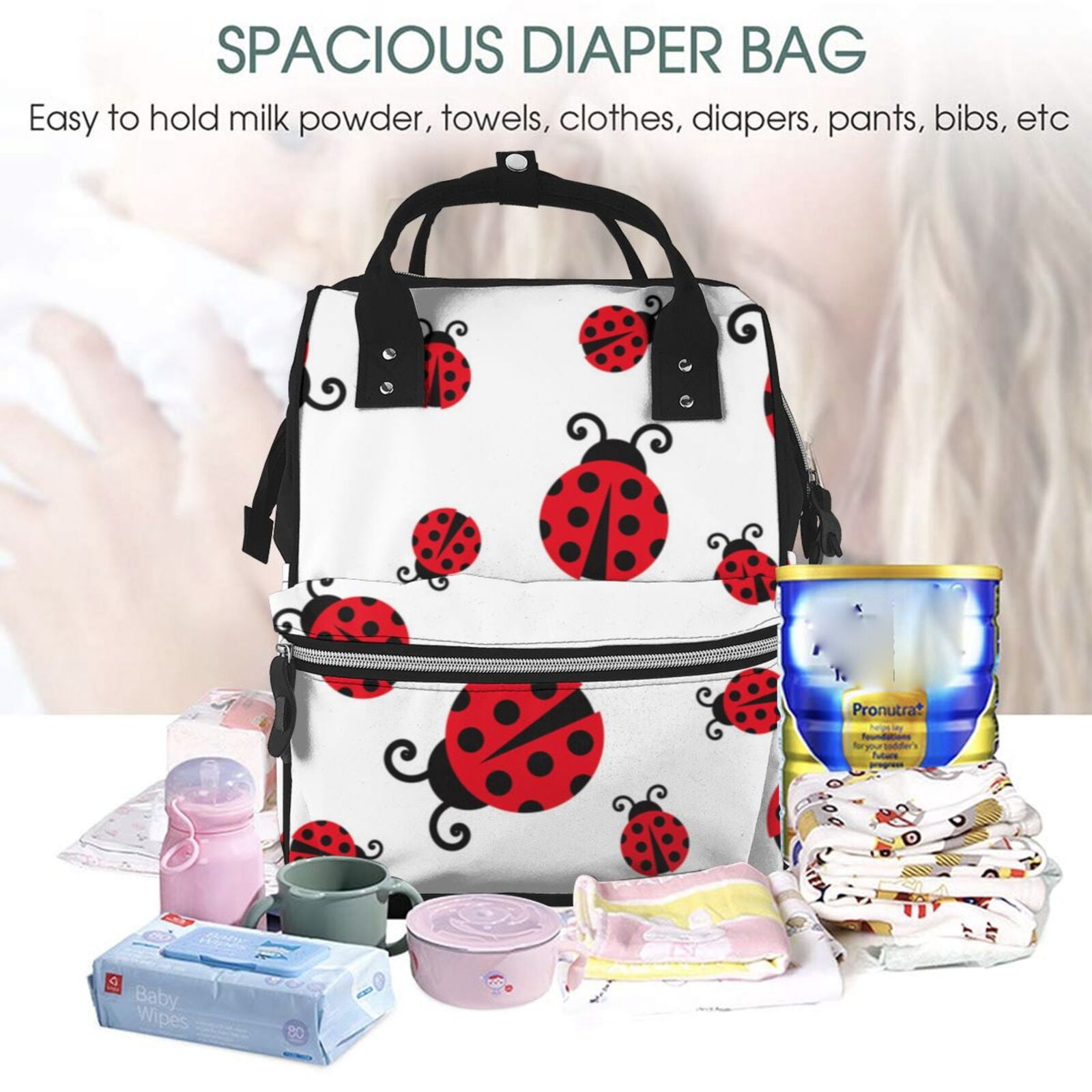 Defioc Fly Flying Ladybug for Baby Diaper Bag Backpack - Baby Bag for Boys & Girls - Diaper Backpack - Large Travel Diaper Bags- Baby Registry Search & Shower Gifts