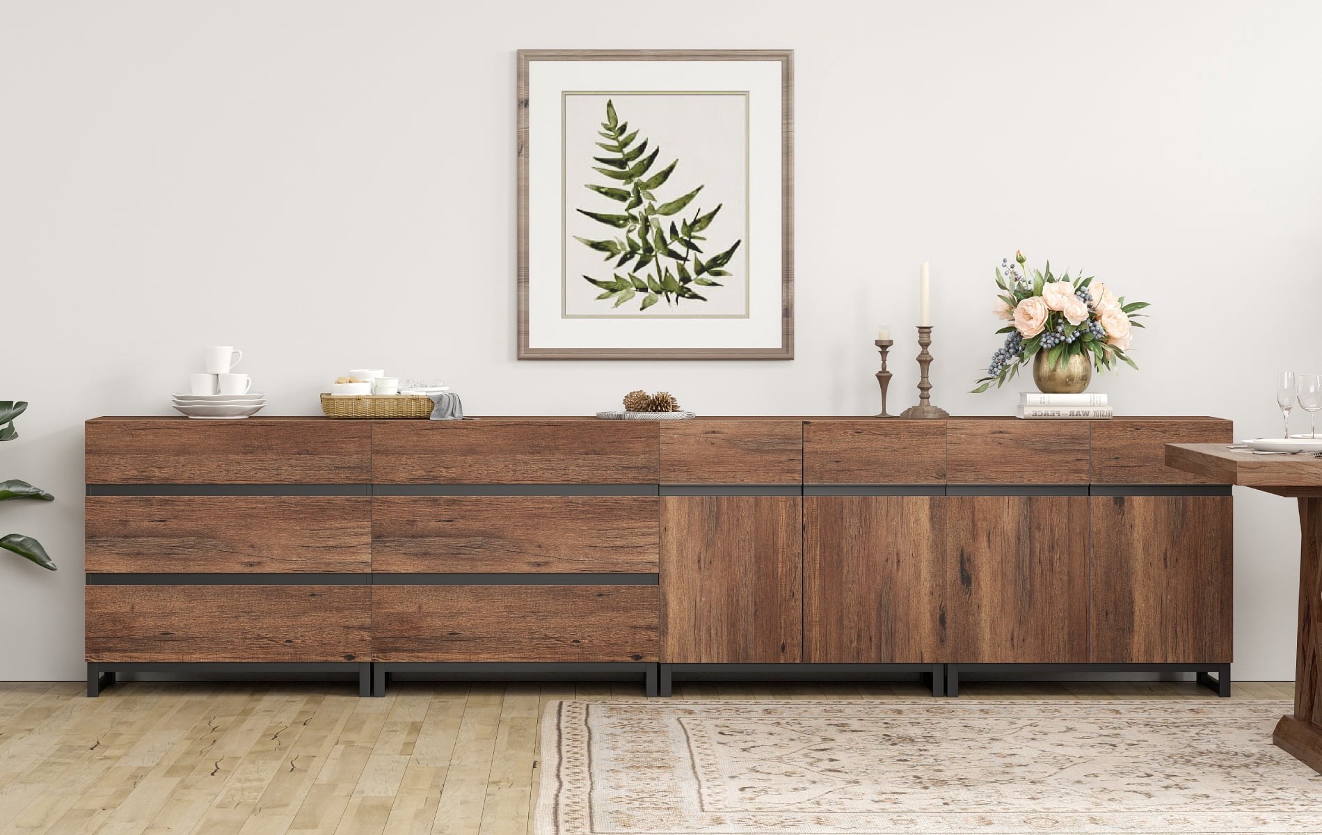 Modern Multifunctional Buffet Sideboard, Storage Cabinet with Hidden Handle & Adjustable Shelves for Home Decor,Brown