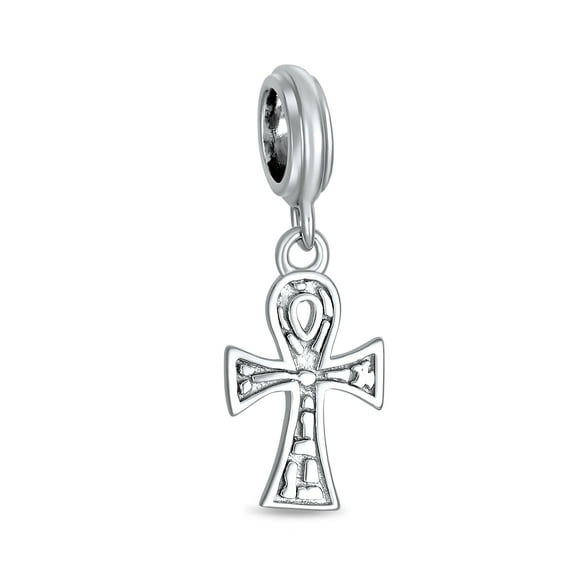 Bling Jewelry Womens Egyptian Ankh Cross Dangle Charm Bead in Oxidized Sterling Silver for Bracelets