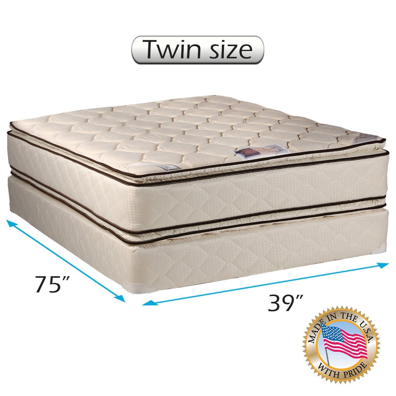 Coil Comfort Medium Firm 2Sided PillowTop Twin Mattress Set with Bed