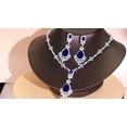 thumbnail image 3 of Royal Blue Cubic Zircon Big Dangle Drop Necklace Earrings Costume Jewellery Set, 3 of 9