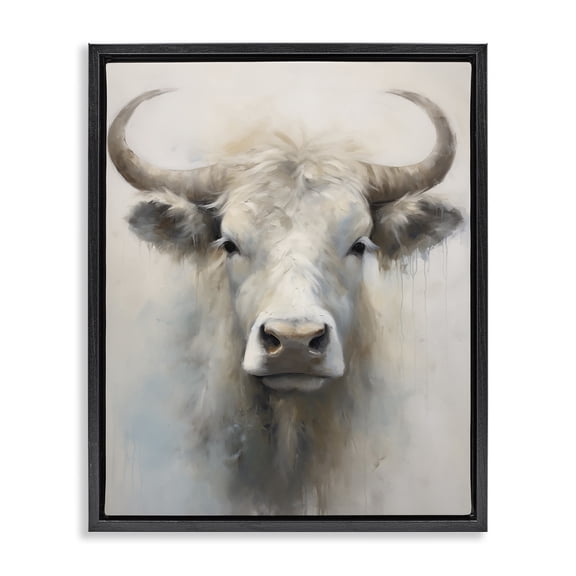 Stupell Industries Centered White Cattle Animals Painting Black Floater Framed Canvas Art Print Wall Art, 17 x 21
