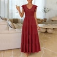 thumbnail image 5 of BUIGTTKLOP Dresses for Women Ruffle Cap Sleeve Maxi Dresses Full Length V Neck Smocked Summer Beach Sundress, 5 of 6